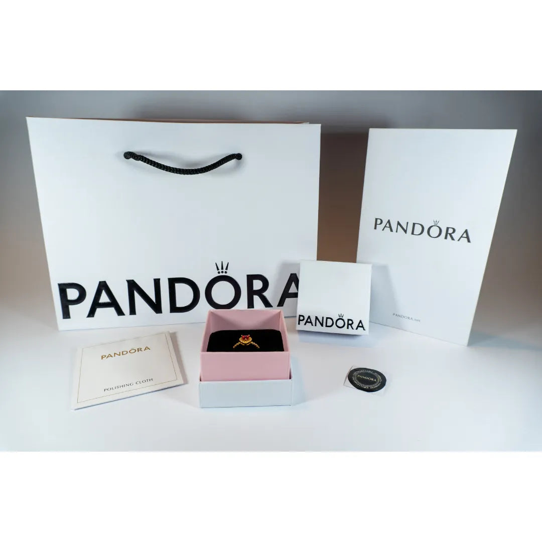 Pandora Timeless Prsten Crveno Srce Pavé – 14k Pozlata