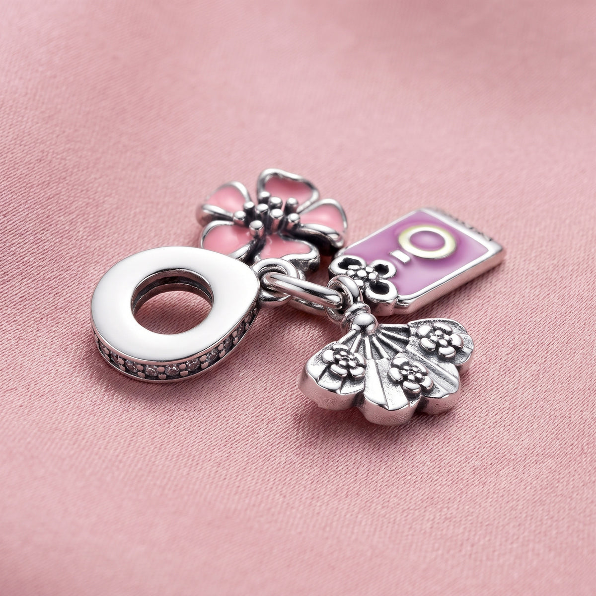 Pre-loved Viseći Privjesak Sakura, Omamori i Lepeza, Srebro 925