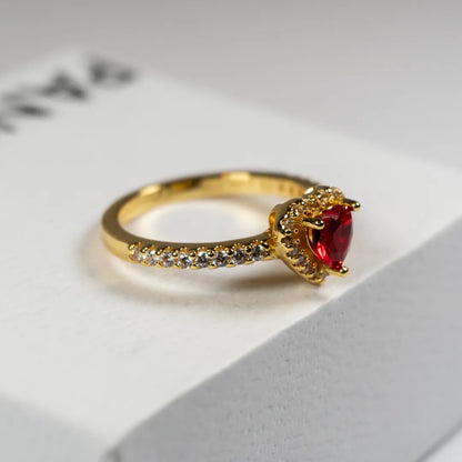 Pandora Timeless Prsten Crveno Srce Pavé – 14k Pozlata