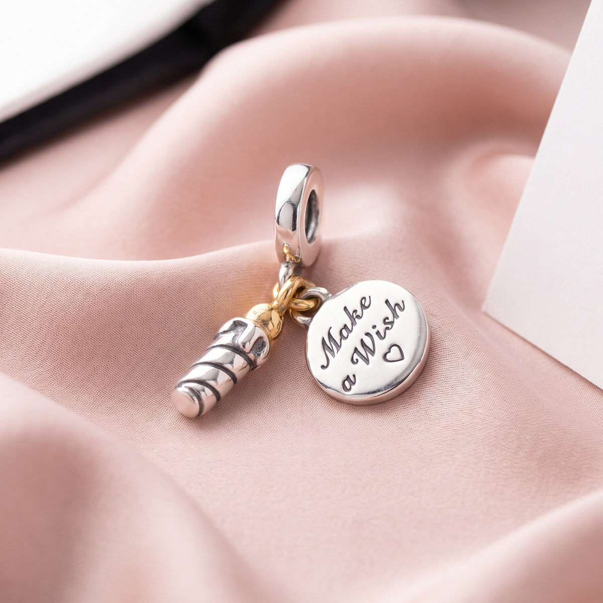 Pre-loved Viseći Privjesak Rođendanska Svijeća, Make a Wish, Srebro 925 i 14k Pozlata