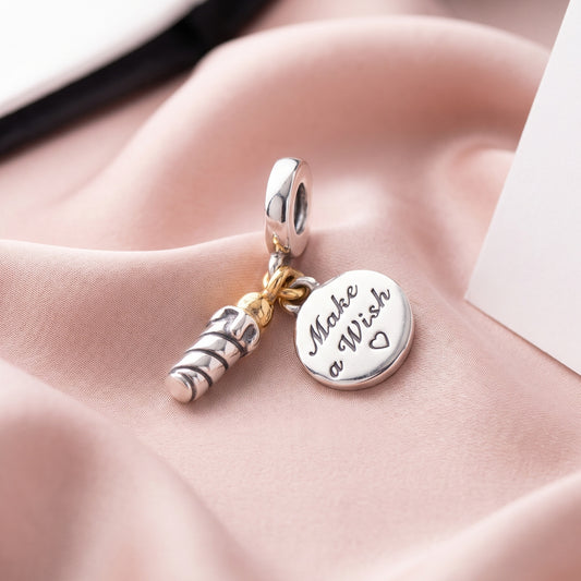 Pre-loved Viseći Privjesak Rođendanska Svijeća, Make a Wish, Srebro 925 i 14k Pozlata