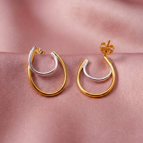 Pre-loved Naušnice Dvostruki Krug u Dvije Nijanse, Srebro 925 i 14k Pozlata