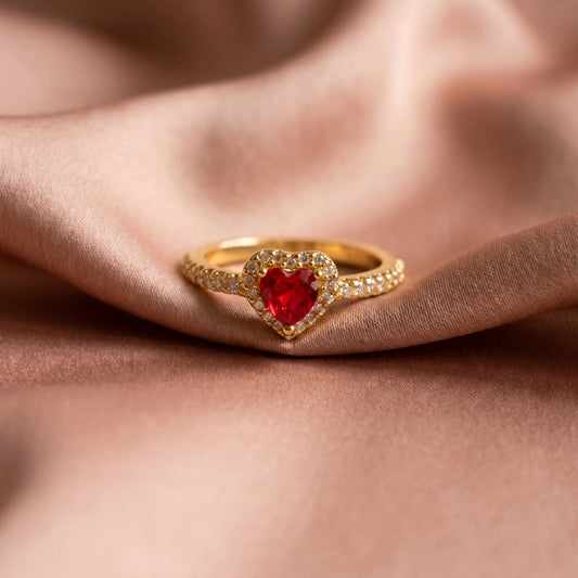 Pandora Timeless Prsten Crveno Srce Pavé – 14k Pozlata