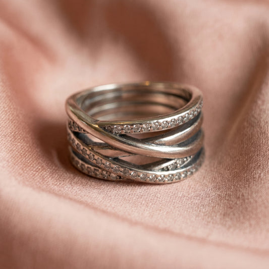 Pandora Prsten Sparkling & Polished Lines – Srebro 925