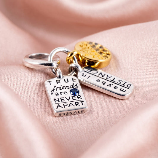 Pre-loved Trostruki Privjesak Prijateljstvo, True Friends Never Apart, Srebro 925 i 14k Pozlata